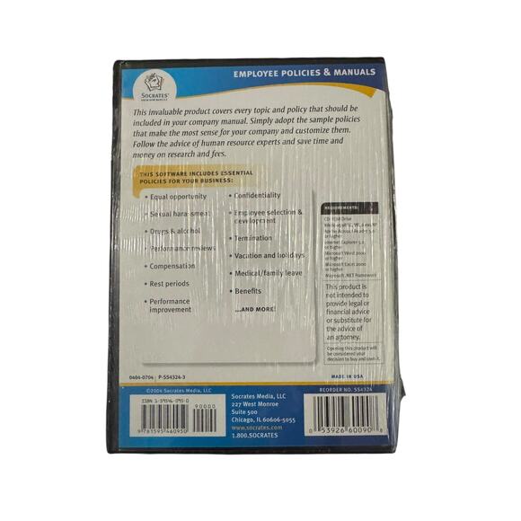 Socrates Business Software Employee Policies & Manuals Made E-Z New Sealed - Picture 2 of 3
